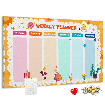 Tableau affichage liège Agenda hebdomadaire coloré sur le thème de l'école