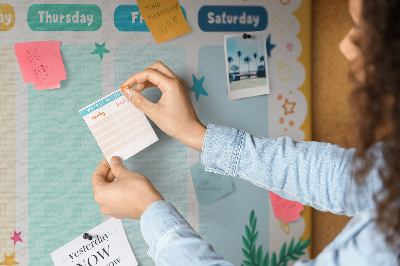 Tableau affichage liège Agenda hebdomadaire coloré sur le thème de l'école