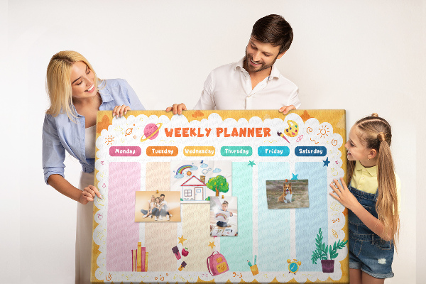 Tableau affichage liège Agenda hebdomadaire coloré sur le thème de l'école