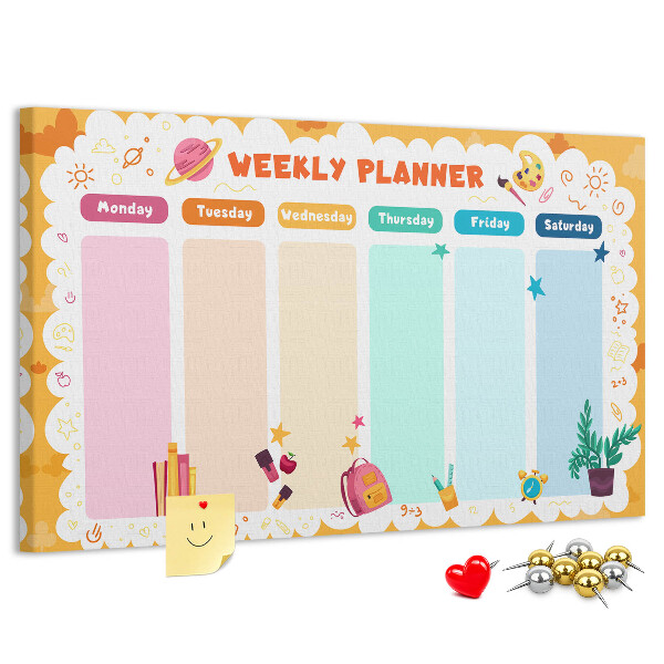 Tableau affichage liège Agenda hebdomadaire coloré sur le thème de l'école