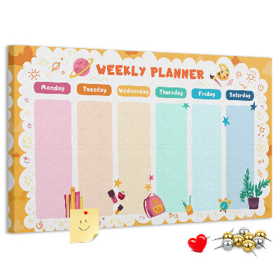 Tableau affichage liège Agenda hebdomadaire coloré sur le thème de l'école