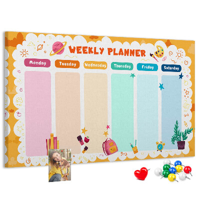 Tableau affichage liège Agenda hebdomadaire coloré sur le thème de l'école