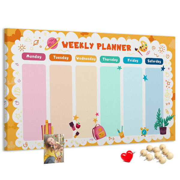 Tableau affichage liège Agenda hebdomadaire coloré sur le thème de l'école