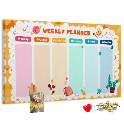 Tableau affichage liège Agenda hebdomadaire coloré sur le thème de l'école