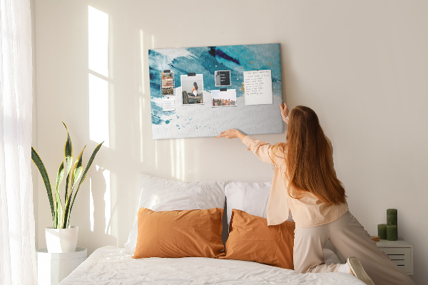 Tableau en liège Vagues bleues avec des accents dorés