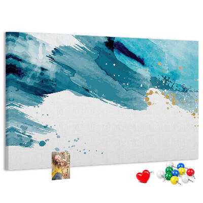 Tableau en liège Vagues bleues avec des accents dorés