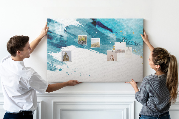 Tableau en liège Vagues bleues avec des accents dorés