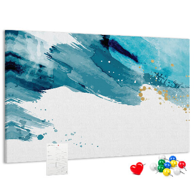 Tableau en liège Vagues bleues avec des accents dorés