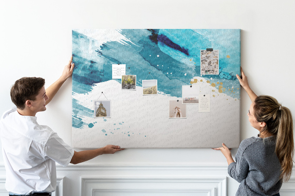 Tableau en liège Vagues bleues avec des accents dorés