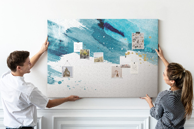 Tableau en liège Vagues bleues avec des accents dorés