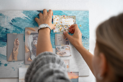 Tableau en liège Vagues bleues avec des accents dorés