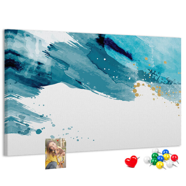Tableau en liège Vagues bleues avec des accents dorés