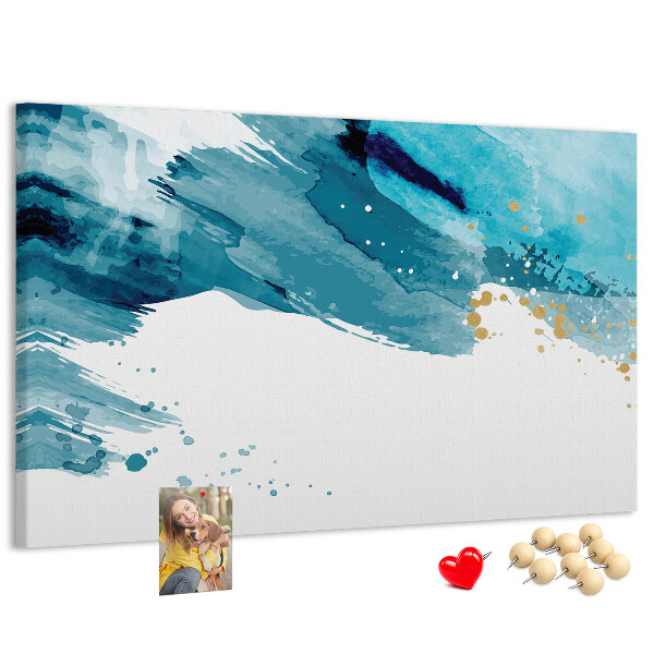 Tableau en liège Vagues bleues avec des accents dorés