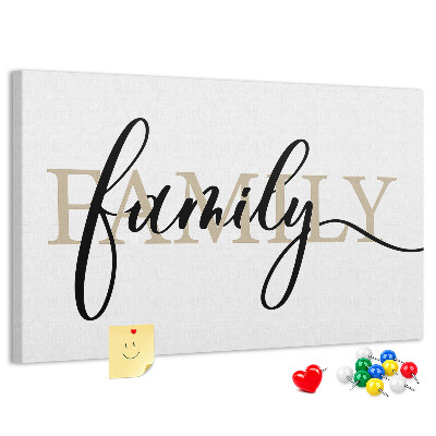Tableau en liège Inscription « famille » stylisée sur fond blanc