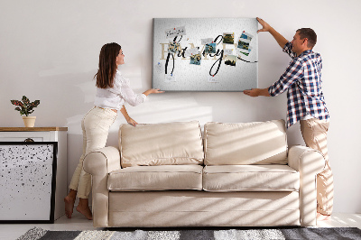 Tableau en liège Inscription « famille » stylisée sur fond blanc