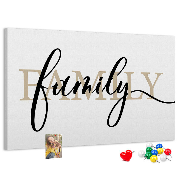 Tableau en liège Inscription « famille » stylisée sur fond blanc