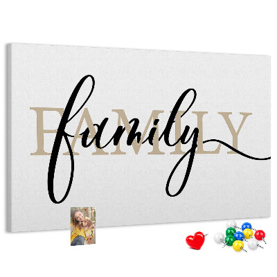 Tableau en liège Inscription « famille » stylisée sur fond blanc