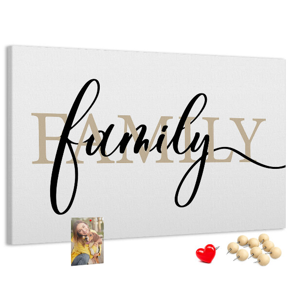 Tableau en liège Inscription « famille » stylisée sur fond blanc