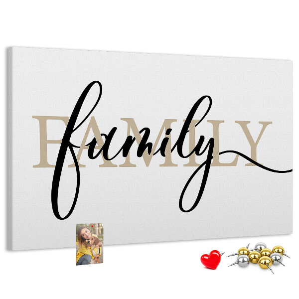 Tableau en liège Inscription « famille » stylisée sur fond blanc