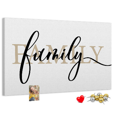 Tableau en liège Inscription « famille » stylisée sur fond blanc