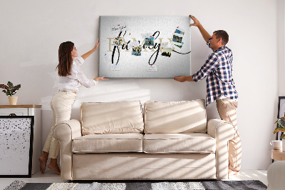 Tableau en liège Inscription « famille » stylisée sur fond blanc