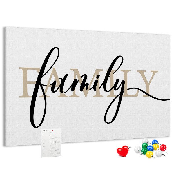 Tableau en liège Inscription « famille » stylisée sur fond blanc