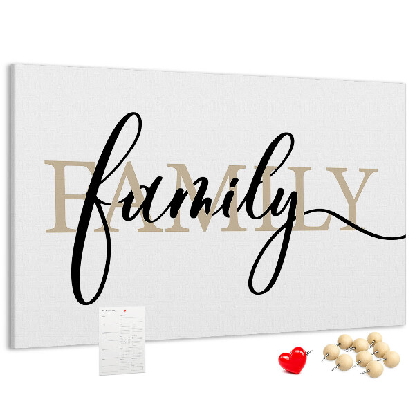 Tableau en liège Inscription « famille » stylisée sur fond blanc