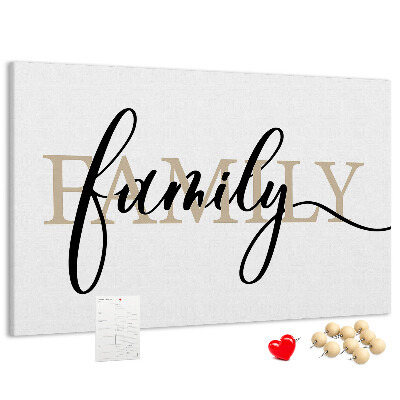 Tableau en liège Inscription « famille » stylisée sur fond blanc