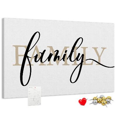 Tableau en liège Inscription « famille » stylisée sur fond blanc