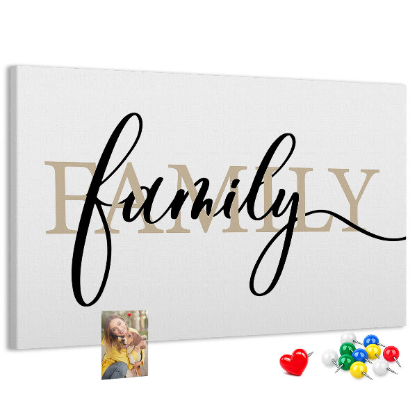 Tableau en liège Inscription « famille » stylisée sur fond blanc