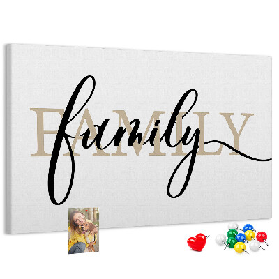 Tableau en liège Inscription « famille » stylisée sur fond blanc
