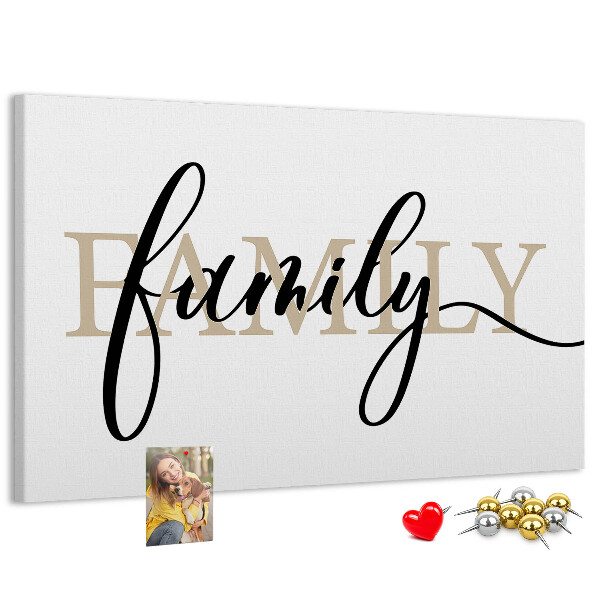 Tableau en liège Inscription « famille » stylisée sur fond blanc