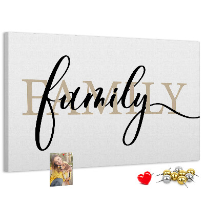 Tableau en liège Inscription « famille » stylisée sur fond blanc