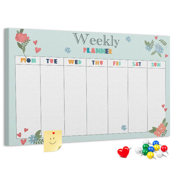 Tableau en liège Agenda hebdomadaire floral aux détails colorés