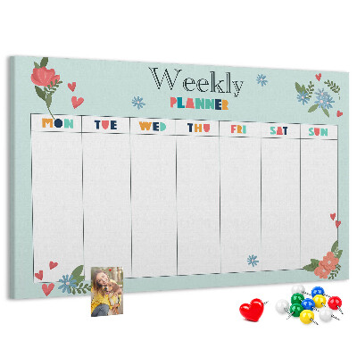 Tableau en liège Agenda hebdomadaire floral aux détails colorés