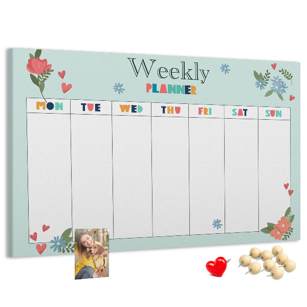 Tableau en liège Agenda hebdomadaire floral aux détails colorés