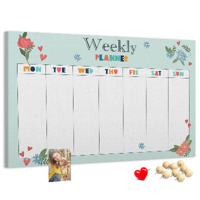 Tableau en liège Agenda hebdomadaire floral aux détails colorés