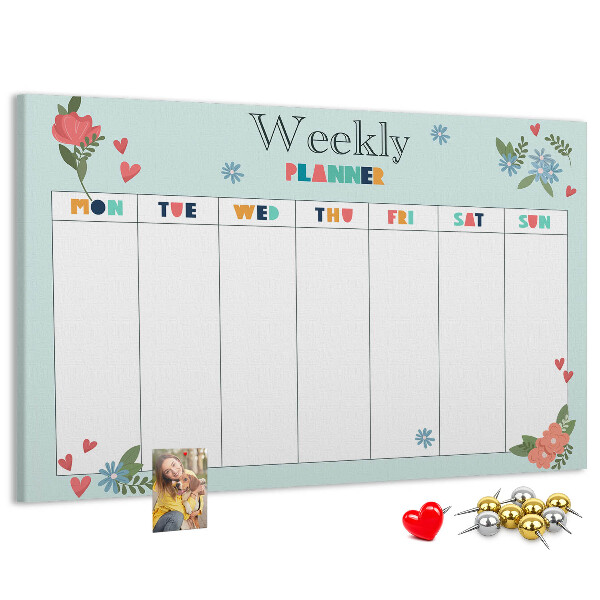 Tableau en liège Agenda hebdomadaire floral aux détails colorés