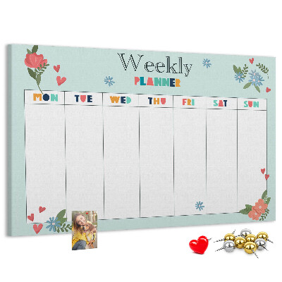 Tableau en liège Agenda hebdomadaire floral aux détails colorés