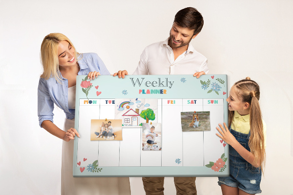 Tableau en liège Agenda hebdomadaire floral aux détails colorés
