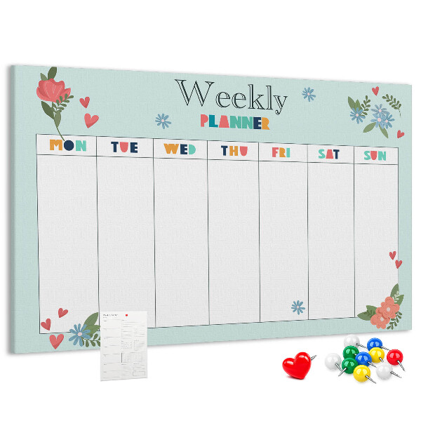 Tableau en liège Agenda hebdomadaire floral aux détails colorés