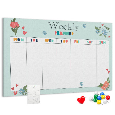 Tableau en liège Agenda hebdomadaire floral aux détails colorés