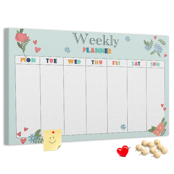Tableau en liège Agenda hebdomadaire floral aux détails colorés