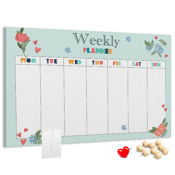 Tableau en liège Agenda hebdomadaire floral aux détails colorés