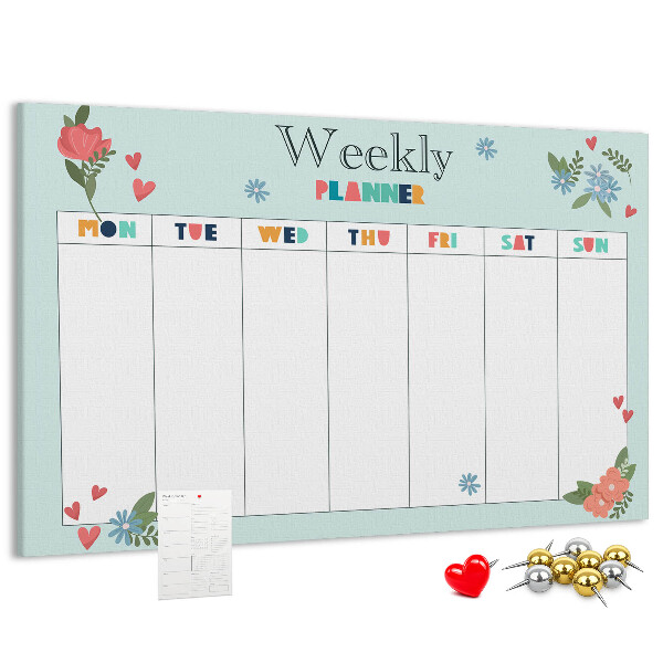 Tableau en liège Agenda hebdomadaire floral aux détails colorés