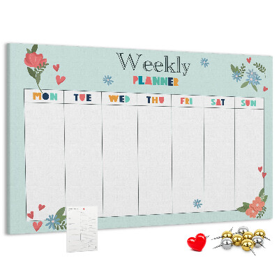 Tableau en liège Agenda hebdomadaire floral aux détails colorés
