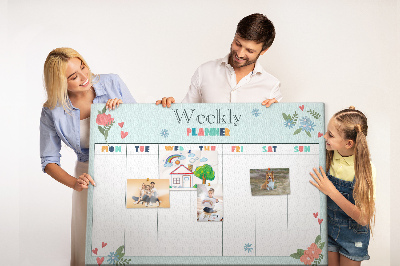 Tableau en liège Agenda hebdomadaire floral aux détails colorés