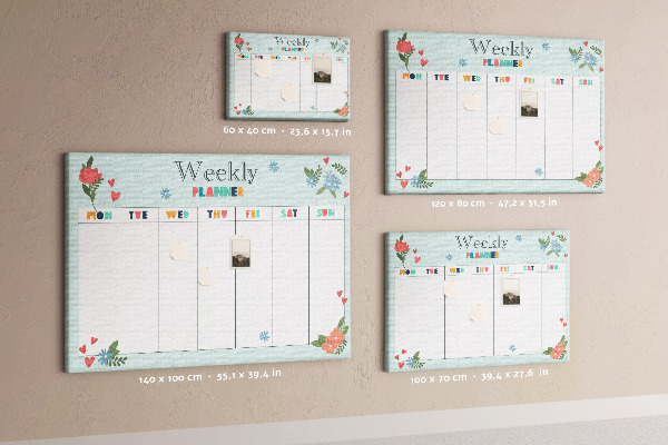 Tableau en liège Agenda hebdomadaire floral aux détails colorés