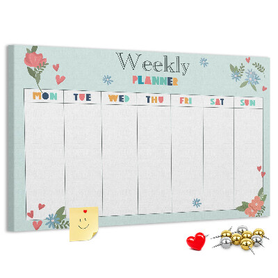Tableau en liège Agenda hebdomadaire floral aux détails colorés