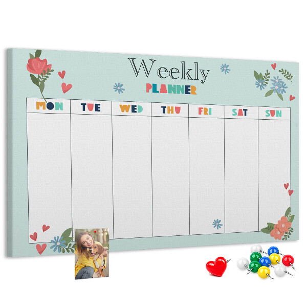 Tableau en liège Agenda hebdomadaire floral aux détails colorés